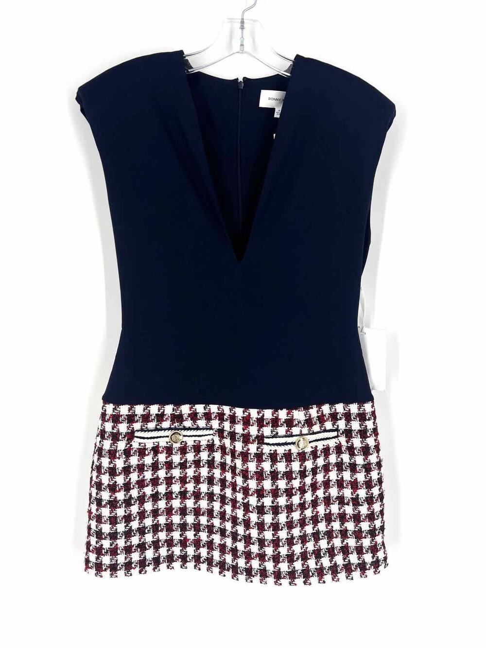 Ronny Kobo Size M Navy/White V-Neck Tweed NEW Designer Dress
